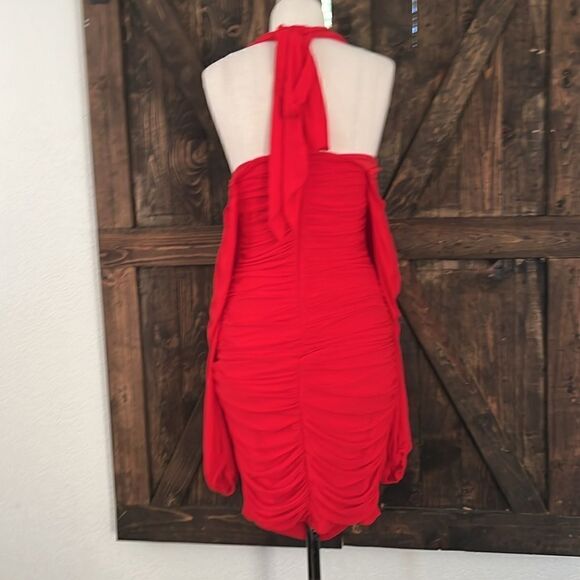 ANRABESS Sexy V Neck Ruched Bodycon Mini Dress Puff Long Sleeve Cocktail - Picture 10 of 12